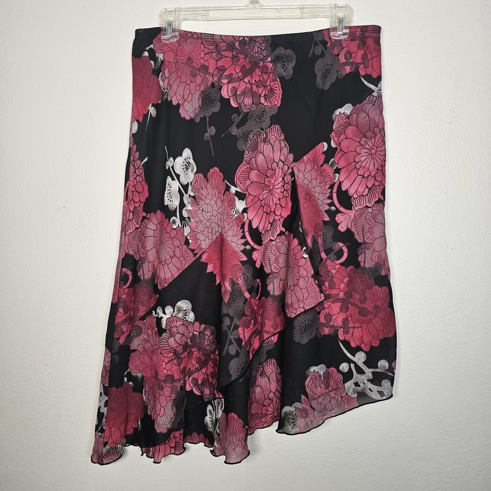 Y2K Fashion Bug Womens Medium Floral Midi Asymmetrical Skirt Sheer Whimsy Fairy